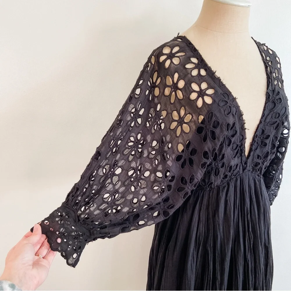 Free People Bella Notte Black Eyelet Mini Dress - Picture 10 of 16